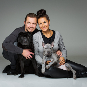 Couple with two dogs